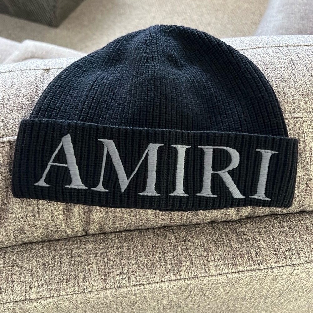 AMIRI Black and Gray Knit Beanie Hat